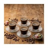 6’lı Cam Kahve Fincanı Seti Çizgili Desenli Şeffaf Fincan ve Tabak Takımı 8 cm Espresso Türk Kahvesi Sunum Seti - 00-Siyah - Beyaz