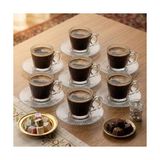 6’lı Cam Kahve Fincanı Seti Çizgili Desenli Şeffaf Fincan ve Tabak Takımı 8 cm Espresso Türk Kahvesi Sunum Seti - 001-Renkli