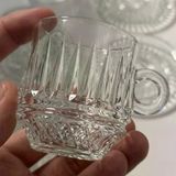 6’lı Cam Kahve Fincanı Seti Şeffaf Çizgili Tasarım Tabaklı Espresso Türk Kahvesi Sunum Fincan Takımı 6 cm
