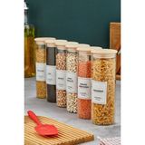 6lı Cam Kavanoz Seti Ahşap Kapaklı Vakumlu Bakliyat Kavanozu 1000 ml (Etiket Dahildir) - Şeffaf