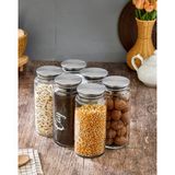 6lı Cam Kavanoz Seti Metal Kapaklı Vakumlu Bakliyat Kavanozu 1300 ml (Etiket Dahildir) - Gümüş - 6 Adet
