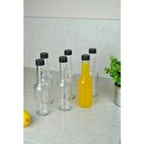 6'lı Cam Şeffaf 250 ml Süt, Ayran, Limonata, Meşrubat Şişesi Plastik Kapaklı Boş Şişe - Siyah