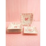 6’lı Çay Bardağı Altlığı Seti Pembe Fiyonk Seramik El Yapımı Zarif Tasarım Misafirlik Çay Tabakları - 12 x 12 cm