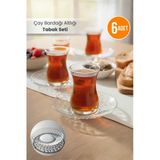6'Lı Çay Bardağı Altlığı Tabak Seti - Mika Kristal Çay Tabağı