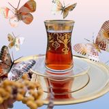 6lı Çay Bardağı Takımı. Altın Yaldızlı Çay Seti. Çeyizlik. Hedieylik. 6 Kişilik Çay Takımı.