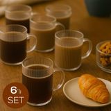 6'lı Çizgili Desenli Kulplu Cam Bardak - 200 ml Cam Çay Bardağı - 6 Adet