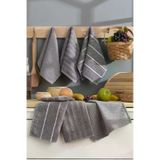 6lı Çizgili Mutfak Kurulama Bezi - Çeyizlik Mutfak Havlu Seti - 30x50 cm - Antrasit - (RBK)