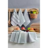6lı Çizgili Mutfak Kurulama Bezi - Çeyizlik Mutfak Havlu Seti - 30x50 cm - Gri - (RBK)