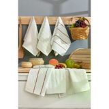 6lı Çizgili Mutfak Kurulama Bezi - Çeyizlik Mutfak Havlu Seti - 30x50 cm - Krem - (RBK)