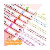 6'lı Desenli Fosforlu Kalem Linear Color Pen Çiçek Kalp Yıldız Desen Çizen Silindir Sihirli Kalem - Çok Renkli