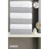 6'Lı Düz Gri-Beyaz El Havlusu - 50X90 Cm, 225 Gr, %100 Pamuk, Spa Ve Otel Havlusu