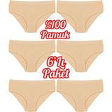6'lı Ekonomik Paket % 100 Pamuk Çizgili Yüksek Bel Kadın Bato Külot OZT6102 - Ten