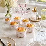 6'lı El Yapımı Seramik Sufle Kabı Seti, Fırına Dayanıklı Ramekin Krem Brüle ve Mağma Kek Kalıbı, Çerezlik Meze ve Sosluk Kase, Sunum Kabı Seti, Fiyonklu-*