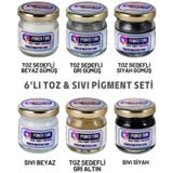 6'lı Epoksi Pigment Boya Seti Dark Epoksi Için 4 Adet Toz Sedefli - 2 Adet Sıvı Opak-transparan