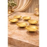 6'lı Gold Metal Ayaklı Çerezlik & Lokumluk - Dövme Desenli Şık Kahve Yanı Sunum Kasesi