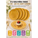 6'Lı Gold Mika Plastik Tabak 23 Cm Kullan At Parti Davet Doğum Günü Nişan Söz Sunum Tabağı Seti