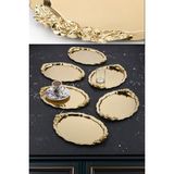6'lı Gold Oval Gül Motifli Kahve-Çay Sunum Tepsisi, 25X20 cm - Altın - Seçenek 1