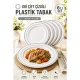 6'Lı Gümüş Yaldızlı Plastik Tabak 26 Cm Porselen Görünümlü Kullan At Parti Davet Servis Tabağı