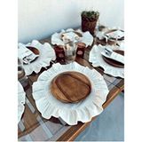 6lı Ham Keten Yuvarlak Fırfır Detaylı Amerikan Servis/ Supla - 38 x 38 - Bej