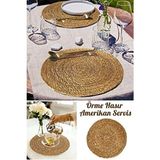 6lı Hasır Supla Örgü Amerikan Servis Tabak Tava Tencere Altlığı Bambu Sofra Servis Sunum Yanmaz - Bej - 35 x 35