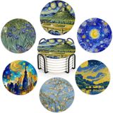 6'lı İçecek Bardak Altlığı Seti, Van Gogh Tarzı Emici Seramik Bardak Altlığı, Mantar Tabanlı, Tüm Bardaklara Uygun, Yeni Ev Dekorasyonu, Oda Dekoru, Bar, Tatil Partisi için Harika Hediye
