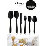 6'lı Isıya Dayanıklı Yanmaz Silikon Spatula Seti, Bpa Free, Siyah - Seçenek 1 - Ahşap