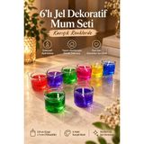 6’lı Jel Dekoratif Mum Seti - Karışık Renklerde - Çok Renkli