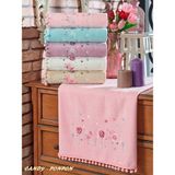 6'lı Kadife Ponponlu (Candy) Nakışlı El-Yüz Havlu Seti (50X90 Cm) - Çok Renkli - 50 x 90 cm