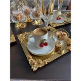 6'li Kahve & Çay & Sunum Tepsisi Metal Döküm Gül Model Gold - Genel - Çok Renkli