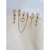 6'Lı Kalp Baget Model Altın Kaplama Gold Küpe Seti