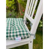 6lı Kare Sandalye Minderi-Ekose Yeşil Yılbaşı Sandalye Minderi-40x40cm Bağcıklı Tel Sandalye Minder