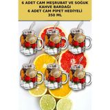 6'lı Kavanoz Bardak Pipet Hediyeli Set Model Kokteyl Soğuk Kahve Meşrubat Bardak Seti 350 ml