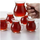 6’lı Keyfi Ala Borosilikat Cam Kulplu Çay Bardağı Fincan Seti - Şeffaf - 200 ml