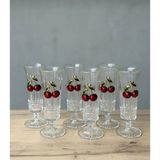 6lı Kirazlı Flüt Bardak Seti - Kırmızı - 100 ml