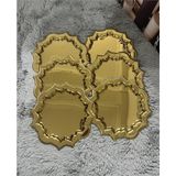 6'lı Köşeleri Dalgalı Gold Paslanmaz Çelik Kahve Sunum Tepsisi - Altın
