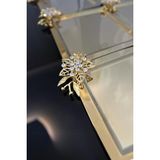6'lı Lüx Taşlı Papatya Çiçek Aksesuarlı Gold Renk Sunum Tepsisi | Dekoratif Söz, Kahve, Çay, Tepsisi - 21 cm