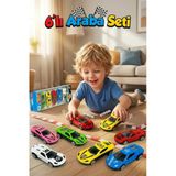 6'lı Metal Gövde Diecast Oyuncak Araba Seti - Dayanıklı Spor Yarış Arabaları - Mini Araç Paketi
