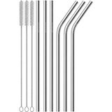 6’lı Metal Pipet Seti, Temizleme Fırçalı Düz ve Kavisli Tekrar Kullanılabilir Pipet, Smoothie Milkshake Kokteyl ve Soğuk Içecekler Için Modern Metal Pipet