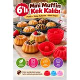 6'Lı Mini Bundt Kek Kalıbı Silikon Ortası Delikli Porsiyonluk Şekilli Mini Kek Kalıbı Seti