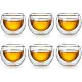 6'lı Mini Çift Cidarlı Sosluk Çay Bardağı - Şeffaf Isı Yalıtımlı Cam, 50 Ml, 6cm - 1 Adet - 0 - 200 ml