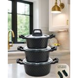 6'lı Obsidyen Döküm Granit Tencere Seti - Siyah, 16/18/20 cm - Ahşap - Seçenek 1