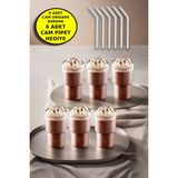 6'lı Origami Cam Model Borosilikat Soğuk Kahve Kokteyl Meşrubat Bardak 300 Ml-6'lı Cam Pipet Hediye