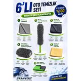 6’Lı Oto Temizlik Seti | Cam Bezi, Mikrofiber Bez, Jant Fırçası, El Şönili Yıkama Süngeri, Güderi Be