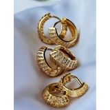 6'lı Oval Minimalist Hoop Zirkon Taşlı Altın Kaplama Gold Renk Küpe Seti