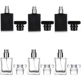 6'Lı Paket 30 Ml / 1 Oz Şeffaf Siyah Doldurulabilir Parfüm Şişesi, Taşınabilir Kare Boş Cam Parfüm Atomizer Şişesi Sprey Aplikatörü 4 Çeşit Parfüm Dağıtıcılı (3 Paket Şeffaf 3 Paket Siyah Çeşitli