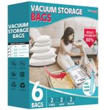 6'lı Paket Vakum Saklama Torbaları, Giysiler, Yorganlar, Battaniyeler için Vakumlu Mühür Torbaları, El Pompalı Yer Tasarruflu Sıkıştırma Torbaları. (2×Jumbo, 2×Large, 2×Orta)