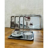 6'lı Paslanmaz Çelik 21x21 Kare Çay, Kahve, Pasta Servis Tepsisi Sunum Tepsisi Dekoratif Sunum Tepsisi
