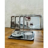 6'lı Paslanmaz Çelik 21x21 Kare Çay, Kahve, Pasta Servis Tepsisi Sunum Tepsisi Dekoratif Sunum Tepsisi