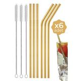 6'lı Paslanmaz Çelik Pipet + 3 Adet Temizleme Fırçası Gold