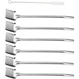 6'Lı Paslanmaz Krom Pipetli Latte Kaşığı Kokteyl Kaşığı Ve Temizleme Fırçası, 22 Cm Kürek Model